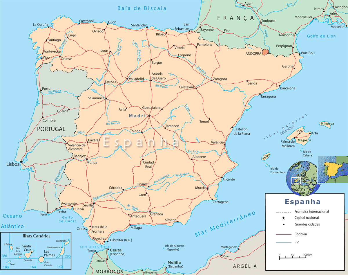 Mapa Espanha de parede